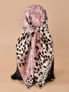2/$30 NWT Silk Feel Leopard & Cheetah Print Square Scarf Pink Brown Animal Print